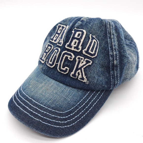Hard Rock Cafe Strapback Adjustable Hat Blue Denim Baseball Cap Spellout Unisex‎ - Picture 1 of 9